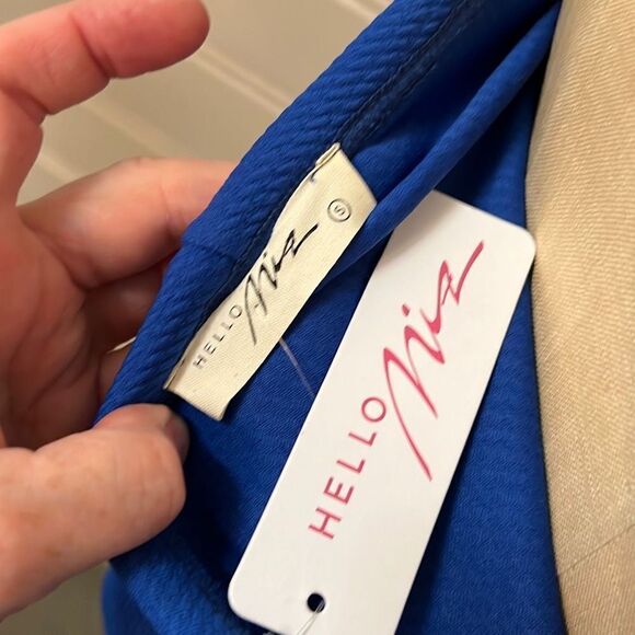 Hello MIZ Blue Double Layer Ruffle Off Shoulder Maternity Dress Size Small NWT - Picture 6 of 10